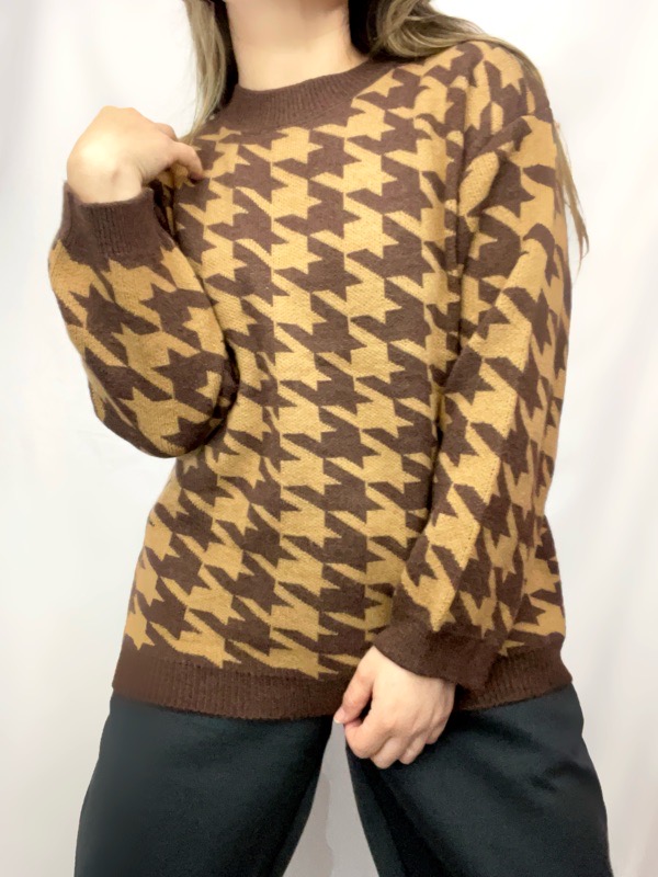 Sweater Unisex Pied De Poule Cafe Camille