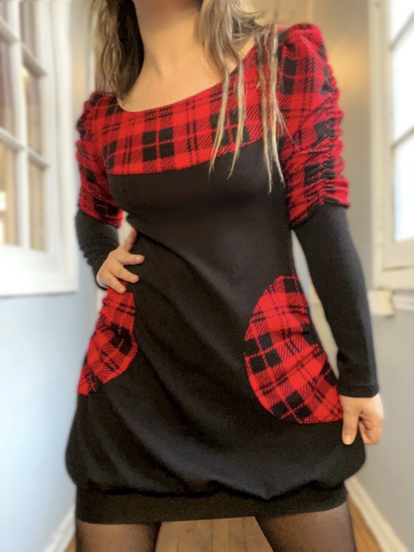 Vestido Negro Escocés Globo Abril