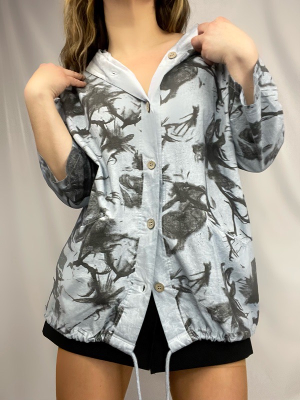 Blusa Gris Lino Capuchon Giovanna