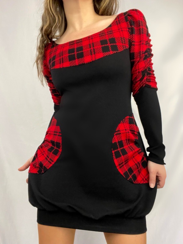 Vestido Negro Escocés Globo Abril
