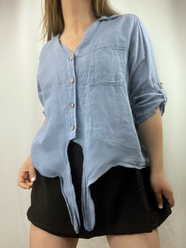 Camisa Celeste Lino Italiano Iris - Imagen 2