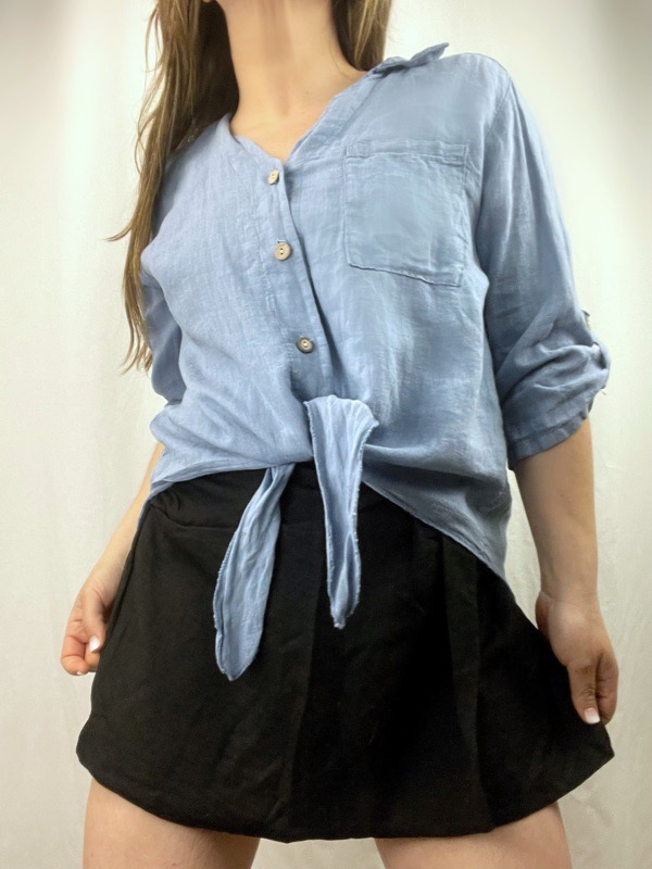 Camisa Celeste Lino Italiano Iris