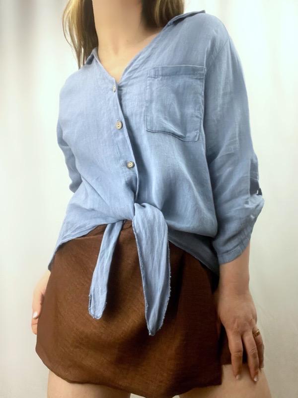 Camisa Celeste Lino Italiano Iris - Imagen 4