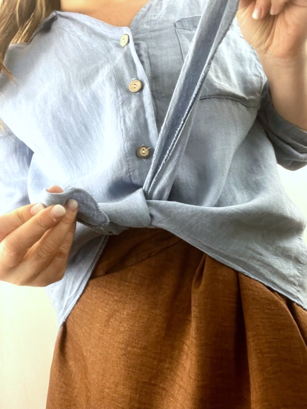 Camisa Celeste Lino Italiano Iris - Imagen 3