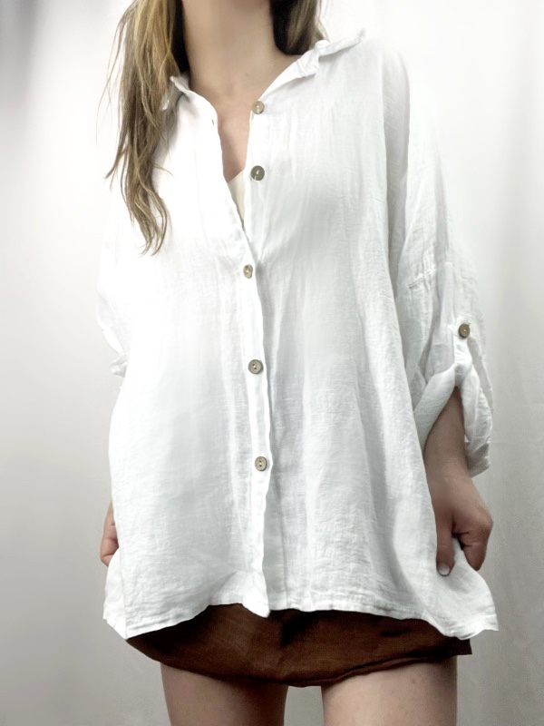 Camisa Blanca Lino Italiano Natural Gaia - Imagen 4