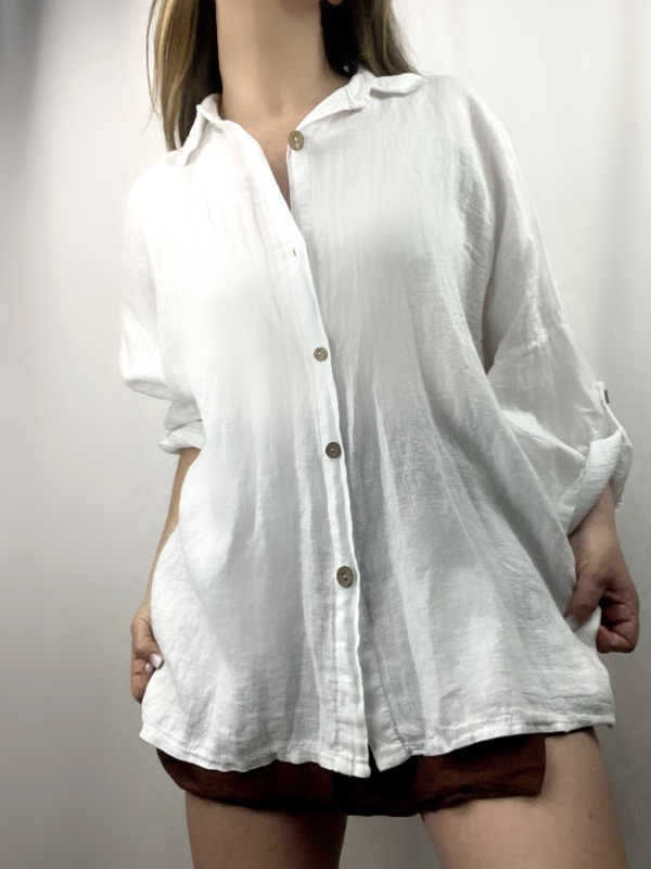 Camisa Blanca Lino Italiano Natural Gaia - Imagen 5
