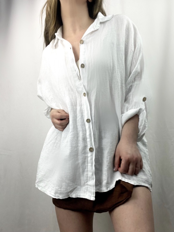 Camisa Blanca Lino Italiano Natural Gaia - Imagen 6