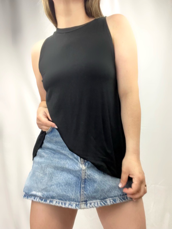 Polera Negra Sin Mangas Algodón Modal Mujer