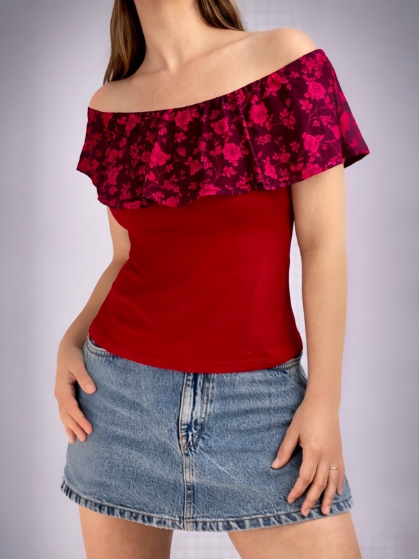 Polera Vuelos Roja Flores Anais