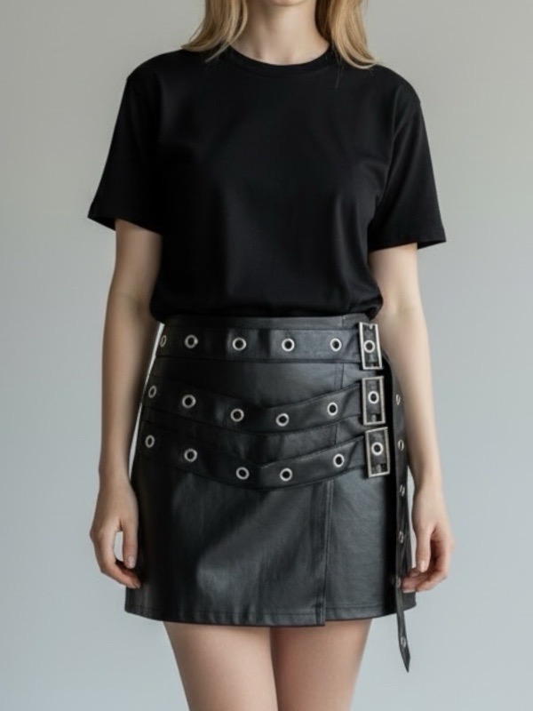 Falda Rock Chic Eco Cuero Hebillas
