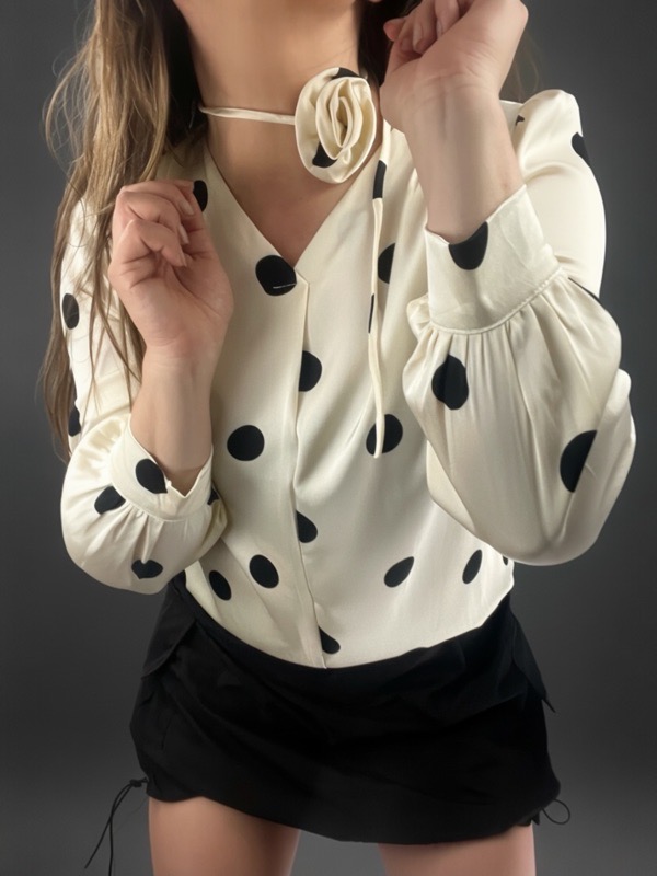 Blusa Blanca Satín De Lunares Élise
