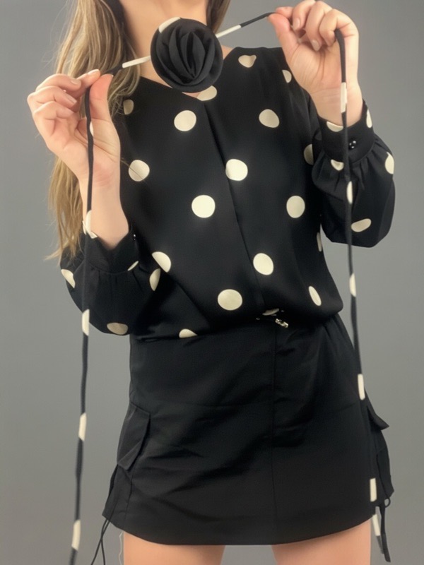 Blusa Negra Satín De Lunares Élise