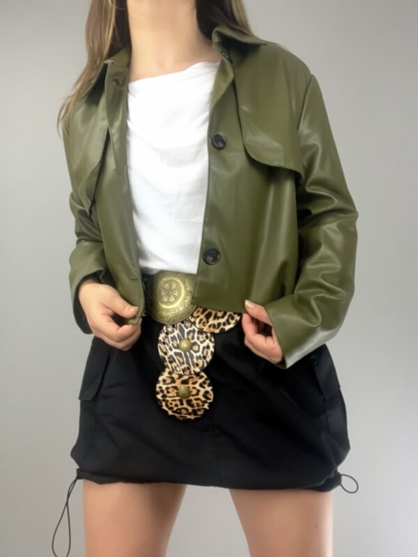 Chaqueta Élodie Verde Olivo Eco Cuero