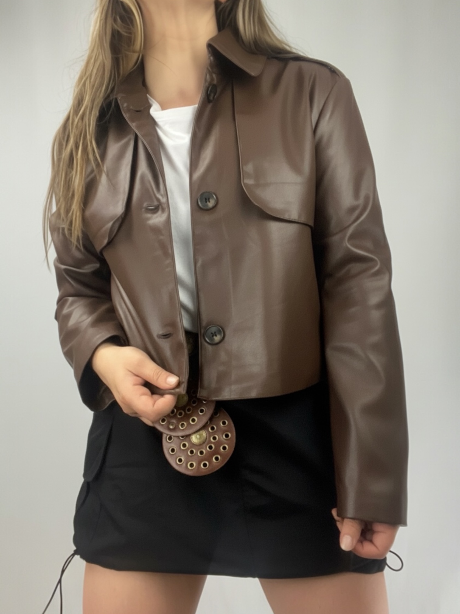 Chaqueta Élodie Café Eco Cuero - Imagen 2