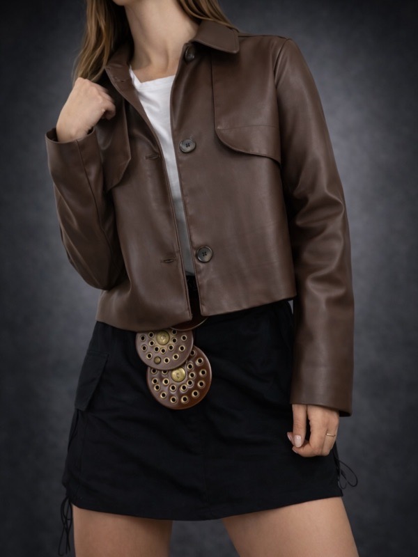 Chaqueta Élodie Café Eco Cuero