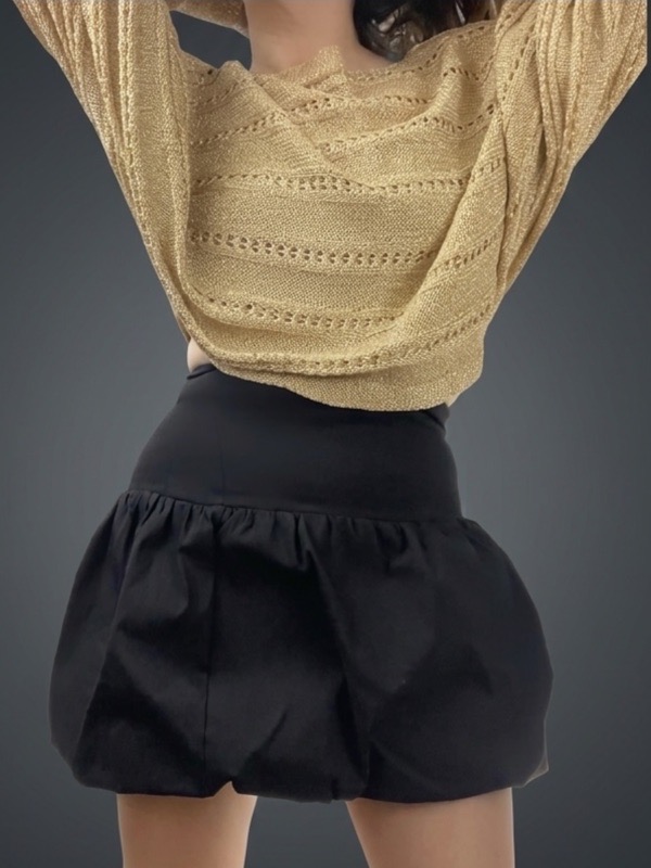 Falda Corta Negra Globo Mezclilla Isabella