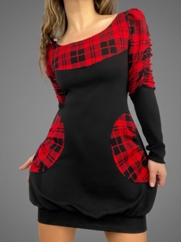 Vestido Negro Escocés Globo Abril