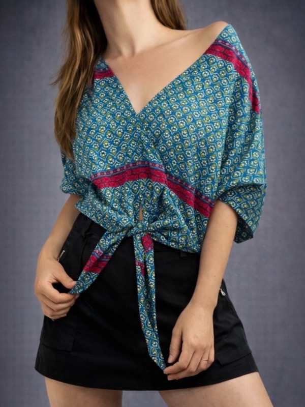 Blusa Viscosa Hindue Turquesa Rose