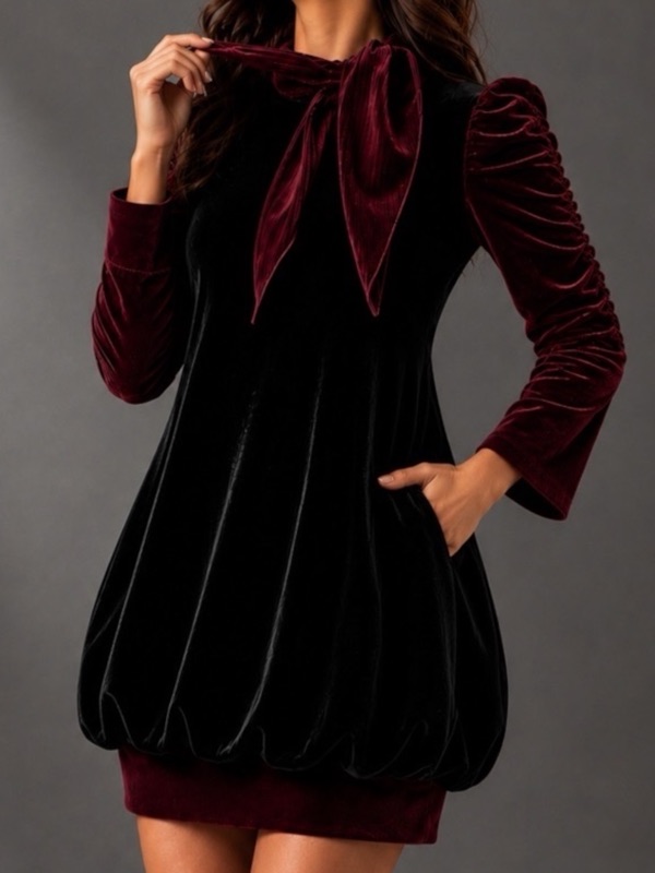 Vestido Velluto Nero Bordeaux