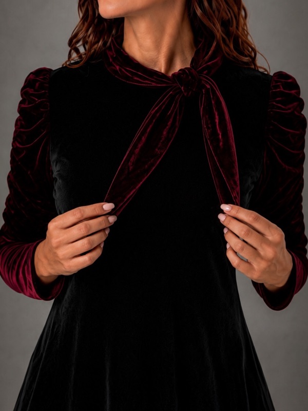 Vestido Velluto Nero Bordeaux - Imagen 3