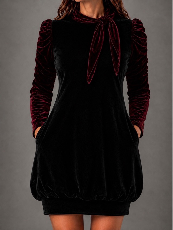 Vestido Velluto Nero Bordeaux - Imagen 4