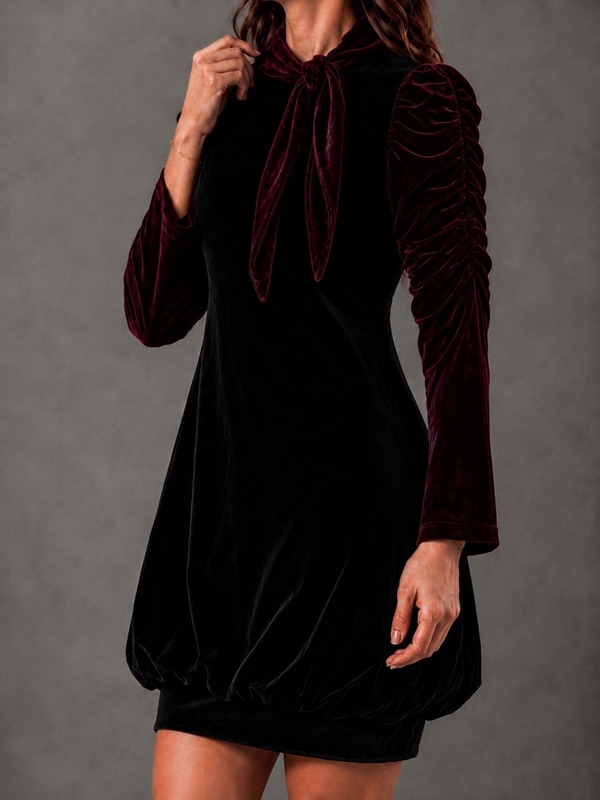 Vestido Velluto Nero Bordeaux - Imagen 5