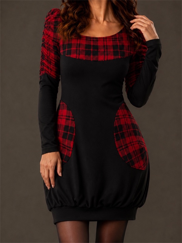 Vestido Negro Escocés Globo Abril