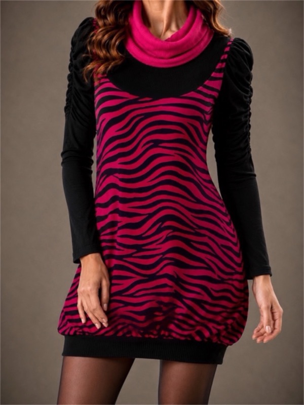 Vestido Donatella Nero Animal Print Fucsia