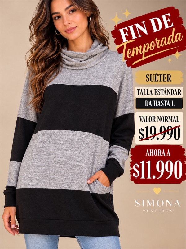 Polera De Lanilla Negro con Blanco