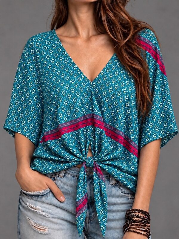 Blusa Viscosa Hindue Turquesa Rose
