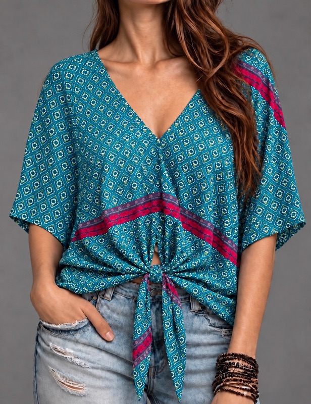 Blusa Viscosa Hindue Turquesa Rose