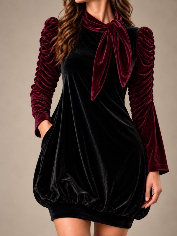 Vestido Velluto Nero Bordeaux
