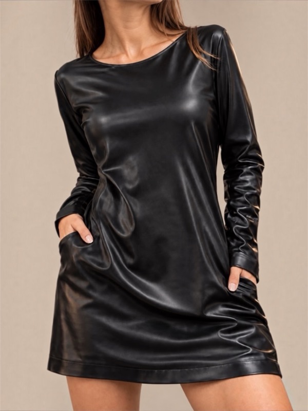 Vestido Caty Eco Cuero Negro