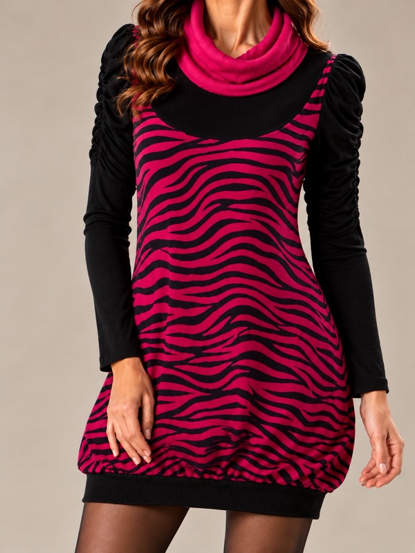 Vestido Donatella Nero Animal Print Fucsia